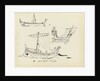 Sketches of early vessels including a Roman sail and oar vessel and ship of Odysseus, 500 BC (from a vase) by John Everett