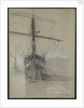 Bow view of 'Cutty Sark' (1869) as she appeared on her arrival in the Surrey Commercial Dock in 1921, with painted ports by John Everett
