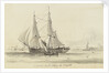 View of an outward bound collier off Northfleet and small single sail vessel by William John Huggins