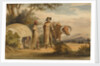 South African man and woman with an ox, a woman in a native built hut by unknown