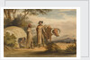 South African man and woman with an ox, a woman in a native built hut by unknown