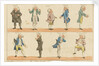 Nine caricature figures in 18th century costume by Henry William Bunbury