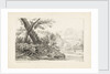 Country scene with trees on a bank by a river by J.C. B.