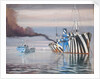 SS Lepanto and another steam vessel, both dazzle painted, anchored in calm water'l by Unknown