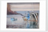 SS Lepanto and another steam vessel, both dazzle painted, anchored in calm water'l by Unknown