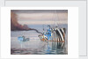 SS Lepanto and another steam vessel, both dazzle painted, anchored in calm water'l by Unknown