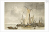 Dutch vessels off a jetty by Anthonie Waldorp