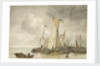 Dutch vessels off a jetty by Anthonie Waldorp