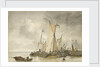 Dutch vessels off a jetty by Anthonie Waldorp