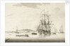 A calm with an East Indiaman anchored in an estuary by Francis Swaine
