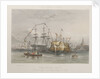 The Royal Navy. Portsmouth Harbour - the 'Victory' saluting Her Majesty (with) HMY 'Fairy' and 'Dryad' by Thomas Sewell Robins