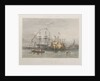 The Royal Navy. Portsmouth Harbour - the 'Victory' saluting Her Majesty (with) HMY 'Fairy' and 'Dryad' by Thomas Sewell Robins