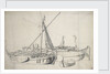 Study of a damlooper and a smalschip lying alongside one another by Willem van de Velde the Elder