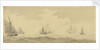 Small vessels in a fresh breeze with a distant fleet, circa 1673, with later additions by Charles Gore by Willem Van de Velde the Younger