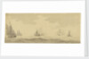 Small vessels in a fresh breeze with a distant fleet, circa 1673, with later additions by Charles Gore by Willem Van de Velde the Younger