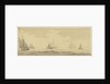 Small vessels in a fresh breeze with a distant fleet, circa 1673, with later additions by Charles Gore by Willem Van de Velde the Younger