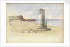 Scene at Teignmouth, with a figure looking out to sea leaning up against a beacon by George Pechell Mends