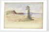 Scene at Teignmouth, with a figure looking out to sea leaning up against a beacon by George Pechell Mends