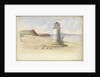Scene at Teignmouth, with a figure looking out to sea leaning up against a beacon by George Pechell Mends