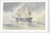 'Britannia' hove to in a calm to receive a boat, probably near Cape Carthage, flying the flag of Rear-Admiral Dundas, 27 April 1852 by George Pechell Mends