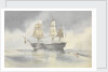 'Britannia' hove to in a calm to receive a boat, probably near Cape Carthage, flying the flag of Rear-Admiral Dundas, 27 April 1852 by George Pechell Mends