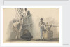 Two deck scenes, two men relaxing on deck, and a man working a winding handle fixed on a barrel by Robert Streatfeild