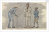 Three male figures, one bent over using a walking stick by Robert Streatfeild