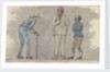 Three male figures, one bent over using a walking stick by Robert Streatfeild