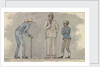Three male figures, one bent over using a walking stick by Robert Streatfeild