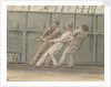Deck scene with three men hauling on a rope by Robert Streatfeild