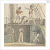 Deck scene with six figures including one steering at the ship's wheel by Robert Streatfeild