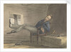 Cabin scene, man relaxing in a chair, with his feet up by Robert Streatfeild