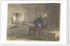 Cabin scene, man relaxing in a chair, with his feet up by Robert Streatfeild