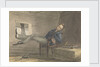 Cabin scene, man relaxing in a chair, with his feet up by Robert Streatfeild