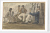 Four sailors relaxing on deck, one reading by Robert Streatfeild