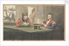 A cabin scene with two army officers sitting and reading at a table by Robert Streatfeild