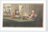 A cabin scene with two army officers sitting and reading at a table by Robert Streatfeild