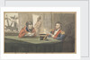 A cabin scene with two army officers sitting and reading at a table by Robert Streatfeild