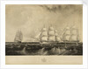 This print representing the East India Ship 'Vernon', Geo. Denny, Commander, on her voyage out, fitted with a Steam Engine of 30 horse power, passing HM ships Edinburgh & Blenheim 74 beating down Channel on the 21st of September 1839 off Benbridge [sic, i by W. O. Geller