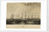 This print representing the East India Ship 'Vernon', Geo. Denny, Commander, on her voyage out, fitted with a Steam Engine of 30 horse power, passing HM ships Edinburgh & Blenheim 74 beating down Channel on the 21st of September 1839 off Benbridge [sic, i by W. O. Geller