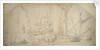 An English yacht at anchor furling sail by Willem van de Velde the Elder