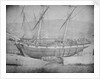 A brigantine and brig grounded with lines ashore. Inversed digital file to create b&w positive by Calvert Richard Jones