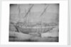 A brigantine and brig grounded with lines ashore. Inversed digital file to create b&w positive by Calvert Richard Jones