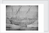 A brigantine and brig grounded with lines ashore. Inversed digital file to create b&w positive by Calvert Richard Jones
