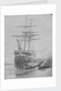 Port bow view of an unidentified brig dried out off the quayside, possibly at Swansea. Inversed digital file to create b&w positive by Calvert Richard Jones