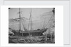 Maltese sailing vessel shore, possibly under repair. Inversed digital file to create b&w positive by Calvert Richard Jones