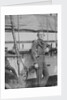 An unidentifed naval officer(?) standing by the belaying pin rail on the port side of the 80-gun three-decker HMS 'Superb' (1842). Inversed digital file to create b&w positive by William Henry Fox Talbot; Nicolaas Henneman