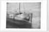 Port quarter view of the Dutch barge 'Aurora', dried out, possibly at Swansea. Inversed digital file to create b&w positive by Calvert Richard Jones