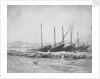 A view of Naples from the east with lateen-rigged ships drawn up on the shore. Inversed digital file to create b&w positive by Calvert Richard Jones
