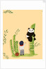 Children's book "At Sea Without Tea - The Great Cutty Sark Adventure": Dinah the panda climbing down from the bamboo tree with James Robson next to the bamboo. by Giulia Casarotto